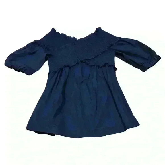 White House Black Market Smocked Off The Shoulder Poplin Blouse Size Small - Picture 2 of 9